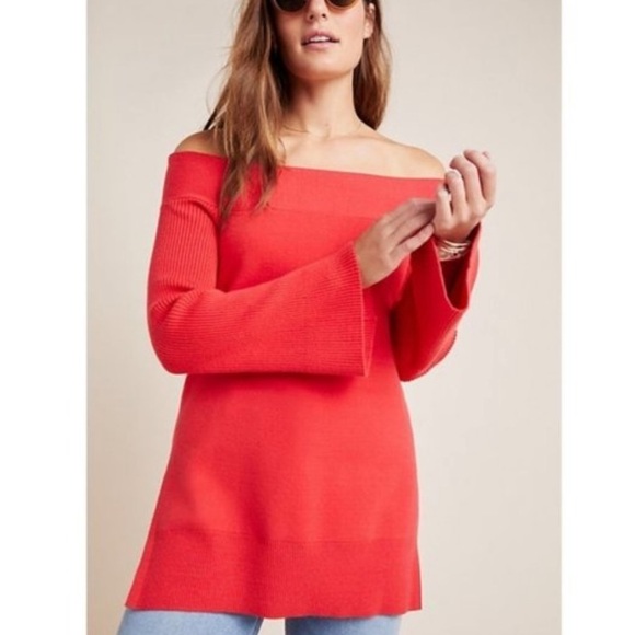 Anthropologie Elise Ribbed Tunic In Red - Picture 1 of 9